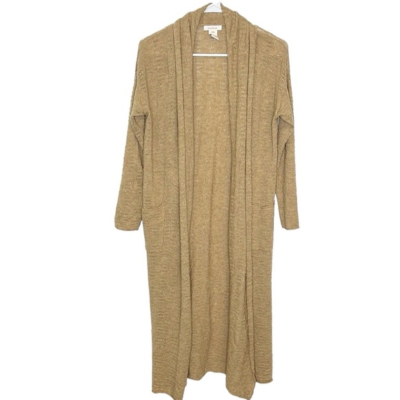 Sundance Cardigan Sweater Women's Petite XS Tan‎ Lambswool LongLine Open Front - Picture 1 of 7